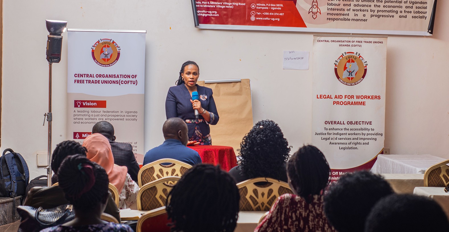 General Secretary (Peninnah Tukamwesiga) with her team after presenting the position paper on the amendments of labor laws at parliament of Uganda